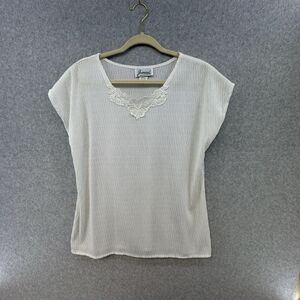 Joanna Blouse Vintage Women White Lace Inset‎ USA SZ Medium